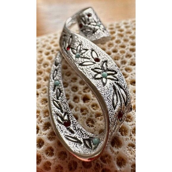 Vintage Kramer Floral Brooch Pin Signed Rare New York Ruby Turquoise Sto… - Picture 5 of 12